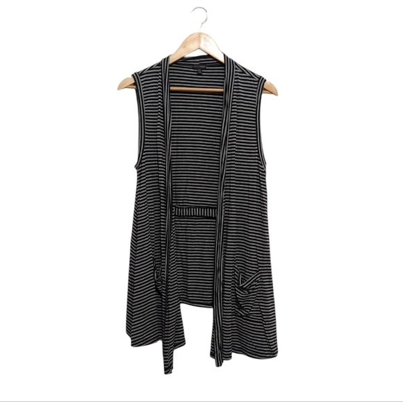 Coco + Carmen Black and Gray Striped Open Cardigan Vest Sleeveless size S/M - Picture 1 of 8